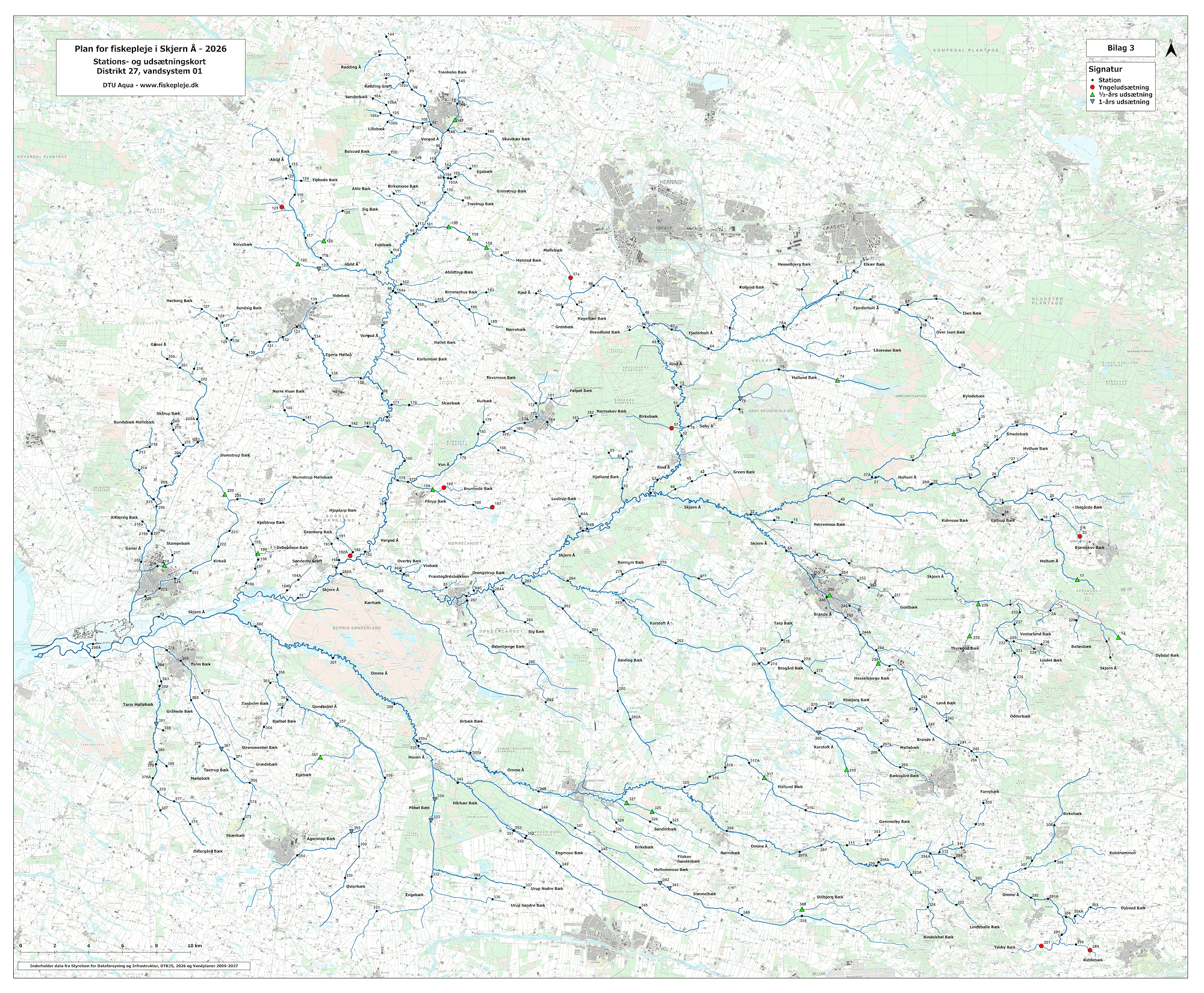 Plan for fiskepleje i Skjern Å 2026 - kort